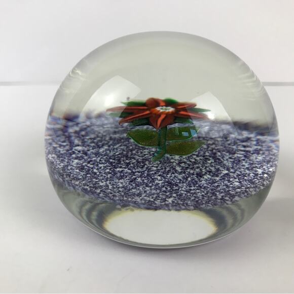 Paul Ysart Aventurine Flower Lampwork Purple Jasper Ground Paperweight Signed PY - Picture 5 of 16